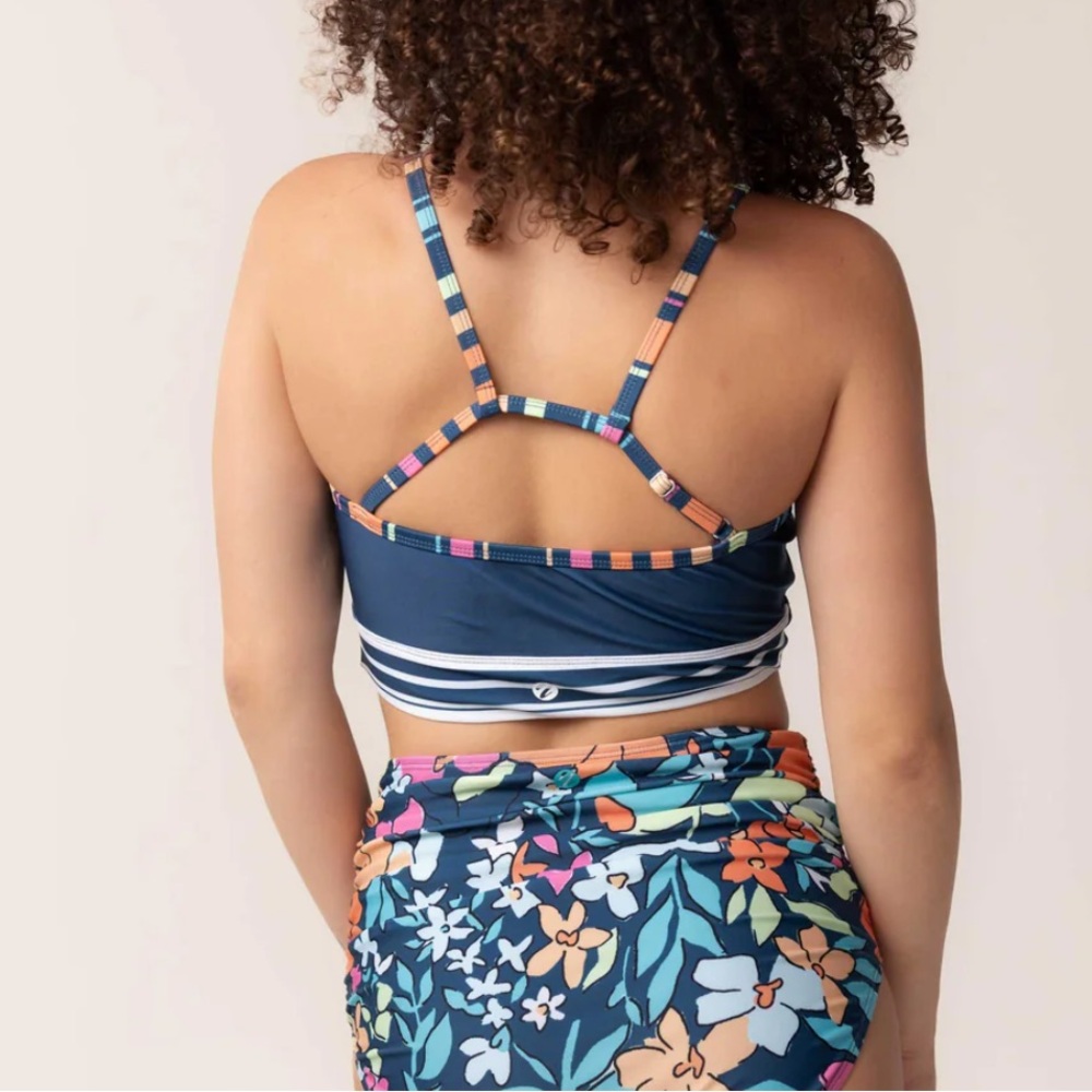 Colorblock Strappy Bikini Top - White with Teal, Red & Yellow Trim - Picture 5 of 5